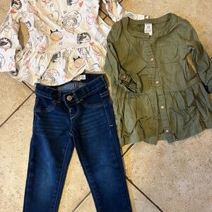 Carter's Olive Green blouse and Denim Kids Matching Set